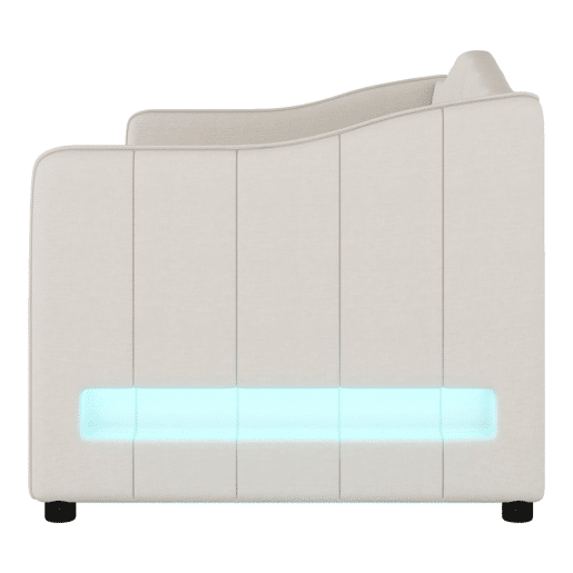 Cama individual 90x200 cm - sofá-cama extensível, luz ambiente, linho, estilo minimalista - bege