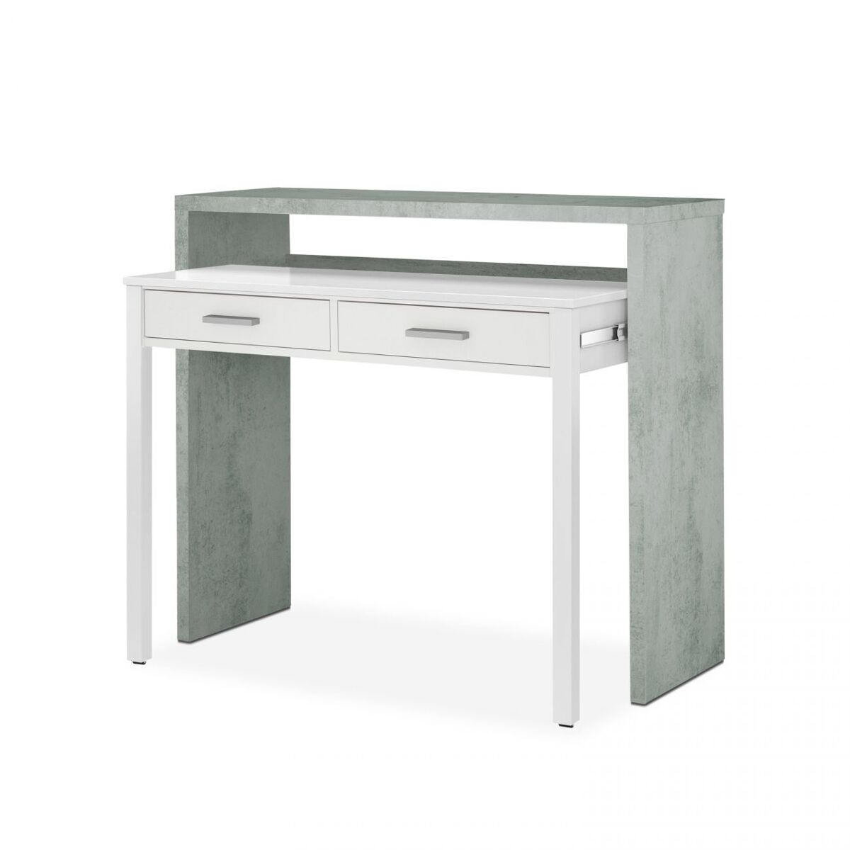 Mesa de escritorio extensible zira blanco artik (blanco mate) - gris cemento 98,5 x 87,5 x 66 cm