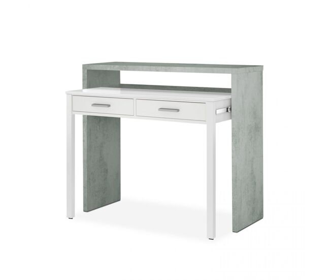 Mesa de escritorio extensible con 2 cajones en blanco artik y gris cemento 98,5x36-70 cm zira blanco artik (blanco mate) - gris cemento 98,5 x 87,5 x