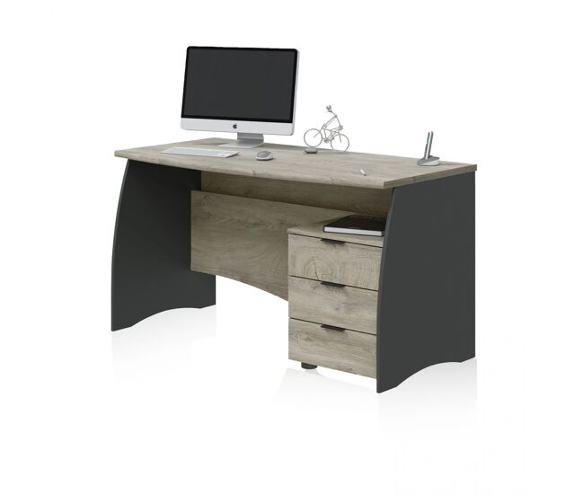 Mesa de escritorio con 3 cajones en roble alaska y gris antracita 136x67 cm elan roble alaska - gris antracita 136 x 74 x 67 cm