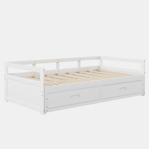 Cama de rodízio em madeira de pinho - com gavetas - 90180x200cm - Branco