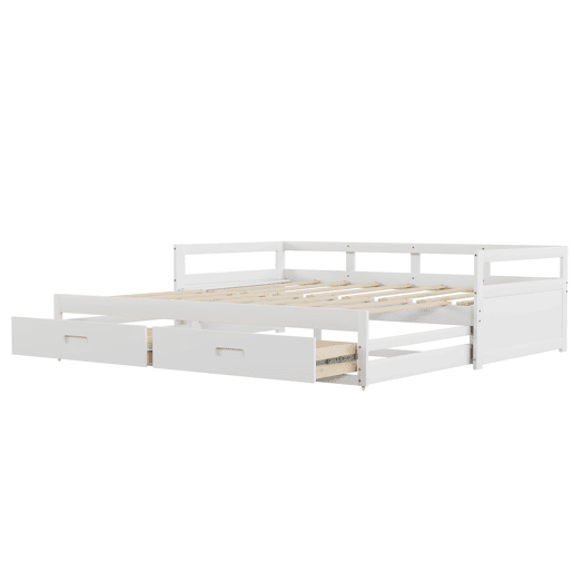 Cama de rodízio em madeira de pinho - com gavetas - 90180x200cm - Branco