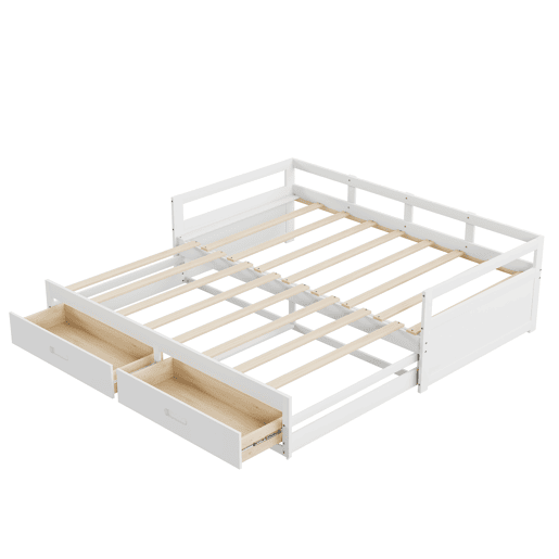 Cama de rodízio em madeira de pinho - com gavetas - 90180x200cm - Branco