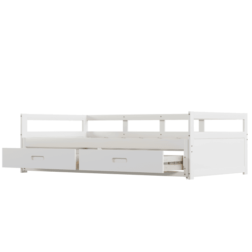 Cama de rodízio em madeira de pinho - com gavetas - 90180x200cm - Branco