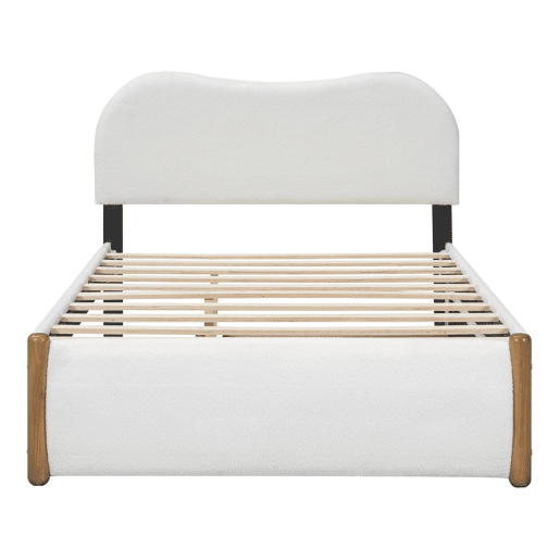 Cama estofada de pelúcia 140x200 cm - com estrado de molas extraível - com estrado de ripas de MDF - Branco