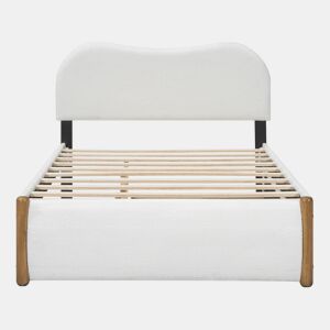 Cama estofada de pelúcia 140x200 cm - com estrado de molas extraível - com estrado de ripas de MDF - Branco