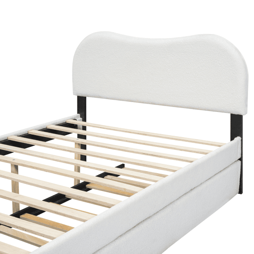 Cama estofada de pelúcia 140x200 cm - com estrado de molas extraível - com estrado de ripas de MDF - Branco