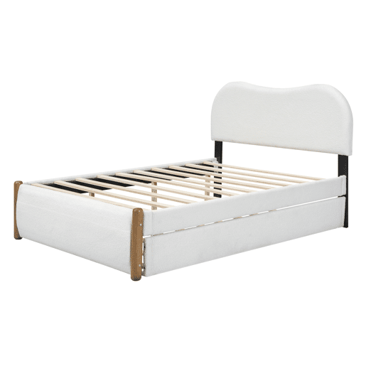 Cama estofada de pelúcia 140x200 cm - com estrado de molas extraível - com estrado de ripas de MDF - Branco