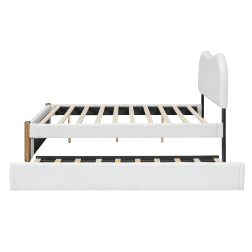 Cama estofada de pelúcia 140x200 cm - com estrado de molas extraível - com estrado de ripas de MDF - Branco