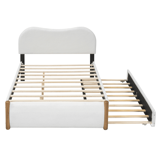 Cama estofada de pelúcia 140x200 cm - com estrado de molas extraível - com estrado de ripas de MDF - Branco