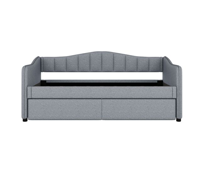 Cama de día 90x200 cm - cama extensible, sofá cama, sin colchón, luz ambiental, lino - gris