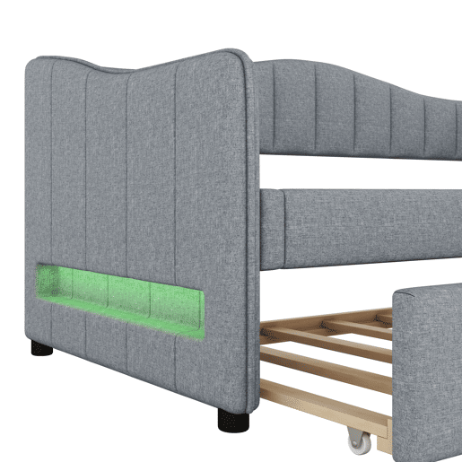 Cama de dia 90x200 cm - Cama extensível, sofá-cama, sem colchão, luz ambiente, linho - Cinza