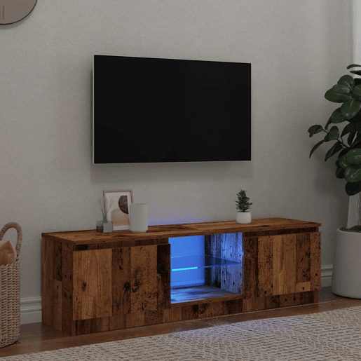 Móvel de TV - Modulo de TV - Armário de TV com luzes LED derivados de madeira madeira velha