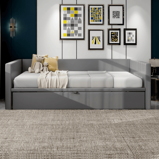 Cama de rodízio de veludo com estrado de ripas - 90180x200cm - Cinzento claro