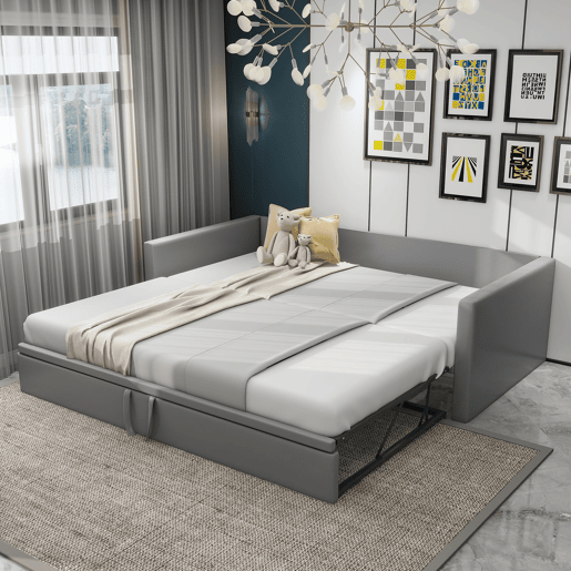 Cama de rodízio de veludo com estrado de ripas - 90180x200cm - Cinzento claro