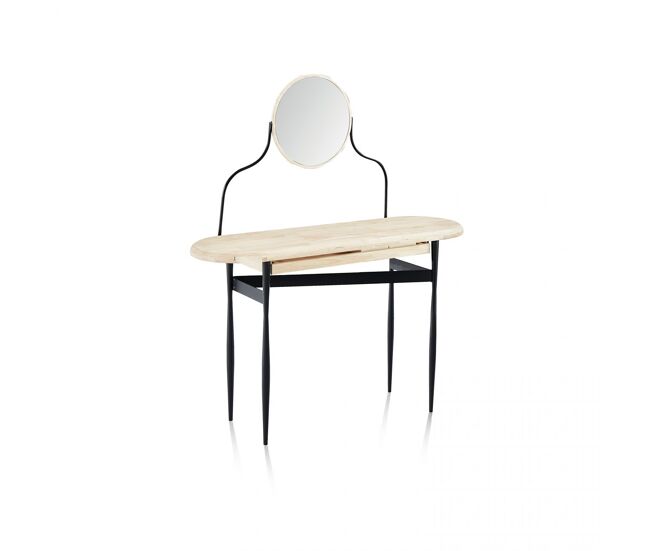 Tocador con espejo redondo y 1 cajón en negro y roble 120 cm padma negro - roble 120 x x cm