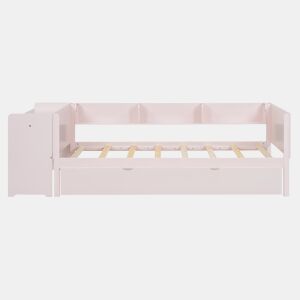 Cama individual 90x200 cm com cama de rodízio - com secretária lateral - Rosa