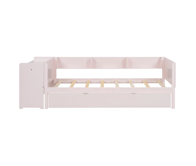 Cama individual 90x200 cm con cama nido - con escritorio al lado - rosa
