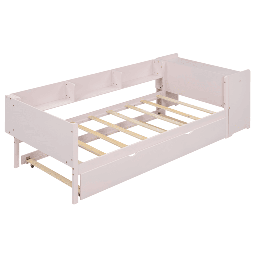 Cama individual 90x200 cm com cama de rodízio - com secretária lateral - Rosa