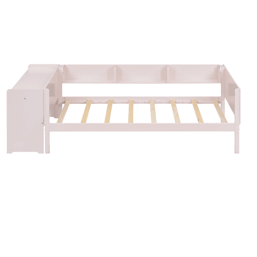 Cama individual 90x200 cm com cama de rodízio - com secretária lateral - Rosa