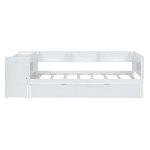Cama individual 90x200 cm com cama com gavetão - com secretária lateral - Branco