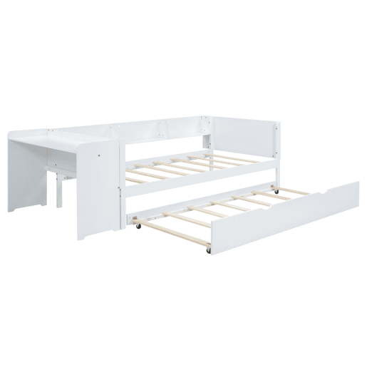 Cama individual 90x200 cm com cama com gavetão - com secretária lateral - Branco