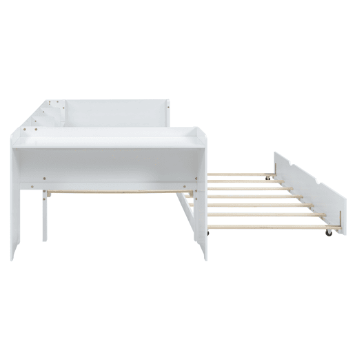 Cama individual 90x200 cm com cama com gavetão - com secretária lateral - Branco