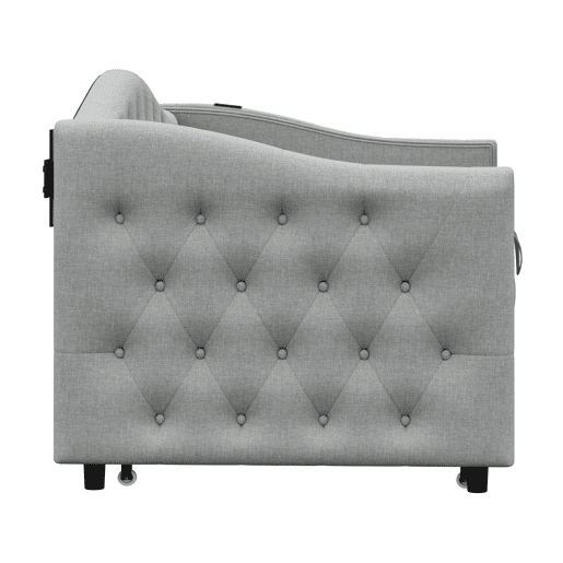 Cama com gavetão de linho 90x200cm e 90x190cm - com porta USB e estrado - Cinzento