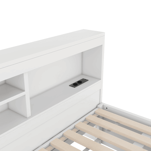Divã de 140x200cm com cama com gavetão de 90x190cm - mesa de cabeceira com arrumação, LED e tomadas - Branco