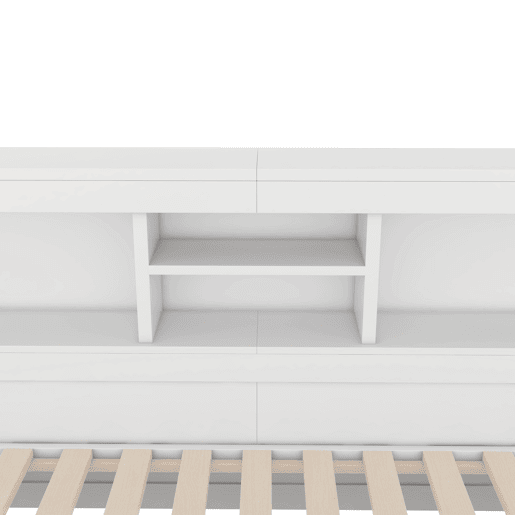 Divã de 140x200cm com cama com gavetão de 90x190cm - mesa de cabeceira com arrumação, LED e tomadas - Branco