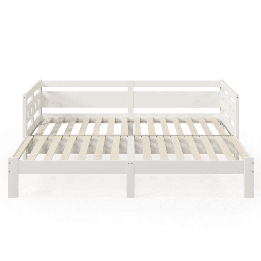 Cama de rodízio em pinho maciço - 90(180)x200cm - com estrado de molas - Branco