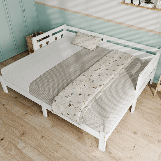 Cama de rodízio em pinho maciço - 90(180)x200cm - com estrado de molas - Branco