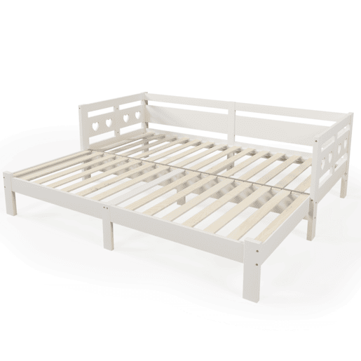 Cama de rodízio em pinho maciço - 90(180)x200cm - com estrado de molas - Branco