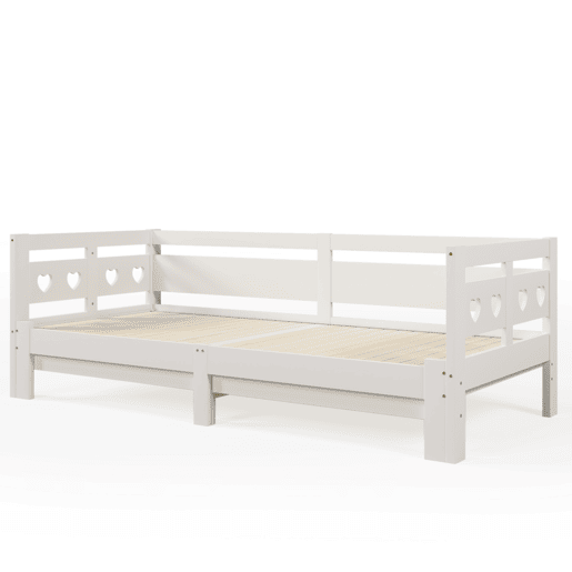 Cama de rodízio em pinho maciço - 90(180)x200cm - com estrado de molas - Branco
