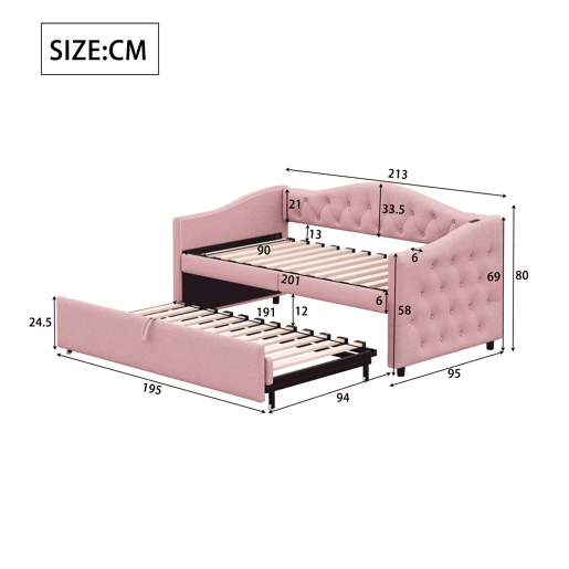Cama com gavetão de linho 90x200 cm e 90x190 cm - com porta USB e estrado - Rosa