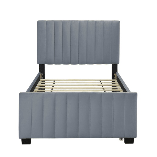 Cama estofada 90x190cm em veludo - com cama com gavetão 90x190cm - Cinzento