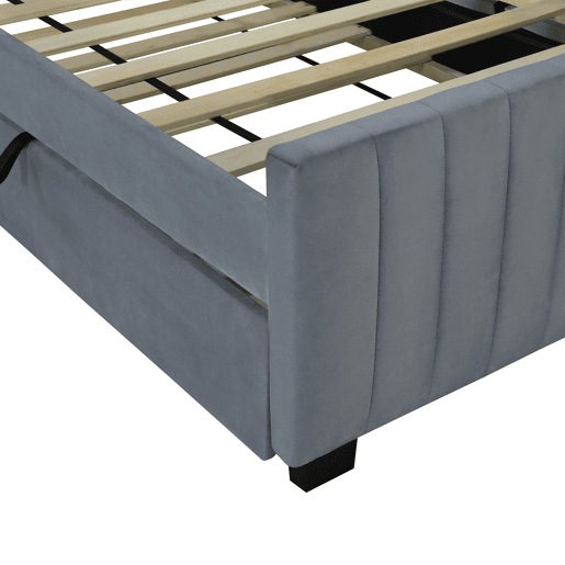 Cama estofada 90x190cm em veludo - com cama com gavetão 90x190cm - Cinzento