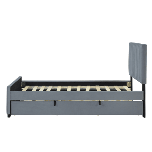 Cama estofada 90x190cm em veludo - com cama com gavetão 90x190cm - Cinzento