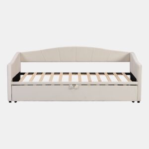 Cama com gavetão de veludo 180x200 cm - estrado - bege