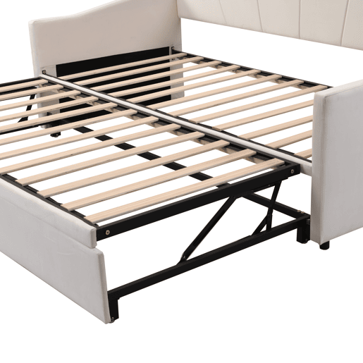 Cama com gavetão de veludo 180x200 cm - estrado - bege