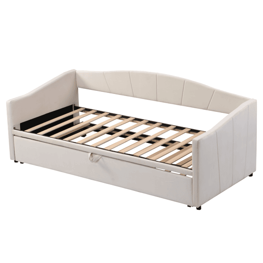 Cama com gavetão de veludo 180x200 cm - estrado - bege