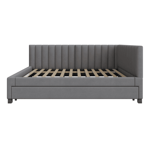 Divã estofado 140x200 cm - com cama com gavetão 90x190cm - tecido de veludo - Cinzento