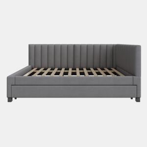 Divã estofado 140x200 cm - com cama com gavetão 90x190cm - tecido de veludo - Cinzento