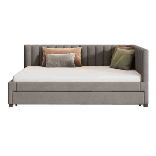 Divã estofado 140x200 cm - com cama com gavetão 90x190cm - tecido de veludo - Cinzento