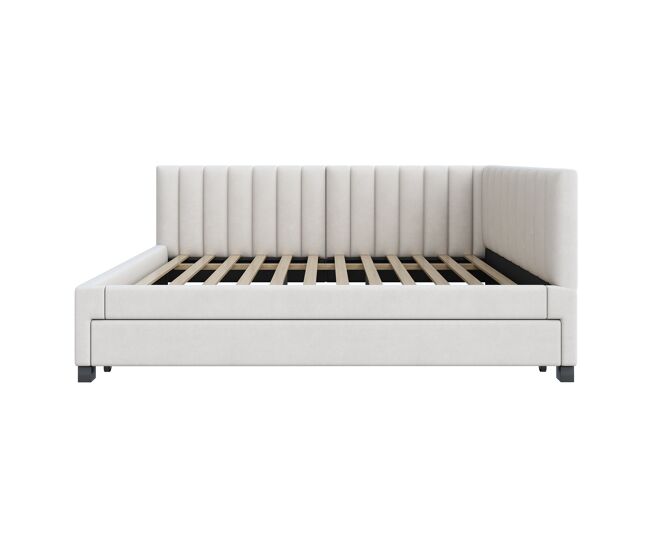 Diván tapizado 140x200 cm - con cama nido 90x190cm - tejido terciopelo - beige