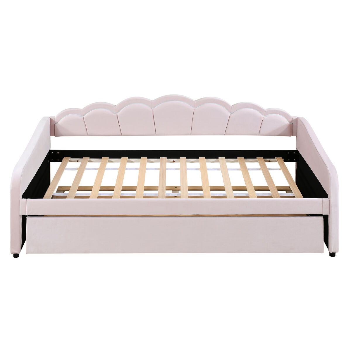 Diván cama con led 90x200cm + cama nido 90x190cm - tapizado en tela terciopelo - rosa (colchón no incluido)