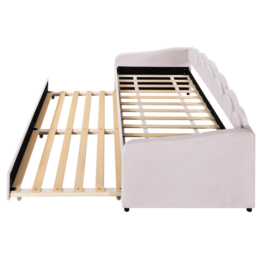 Cama divã com LED 90x200cm + cama com gavetão 90x190cm - estofada em tecido de veludo - Rosa (colchão não incluído)