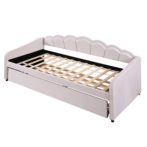 Cama divã com LED 90x200cm + cama com gavetão 90x190cm - estofada em tecido de veludo - Rosa (colchão não incluído)