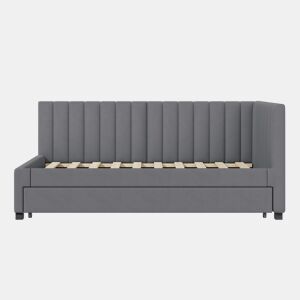 Cama individual 90x200 cm com cama com gavetão - estofada em veludo com estrado de ripas - Cinzento