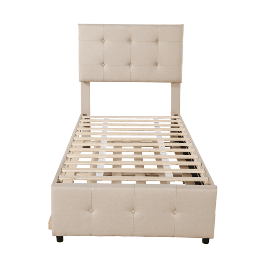 Cama com gavetão 90x200cm - cabeceira regulável - tecido de linho - Bege